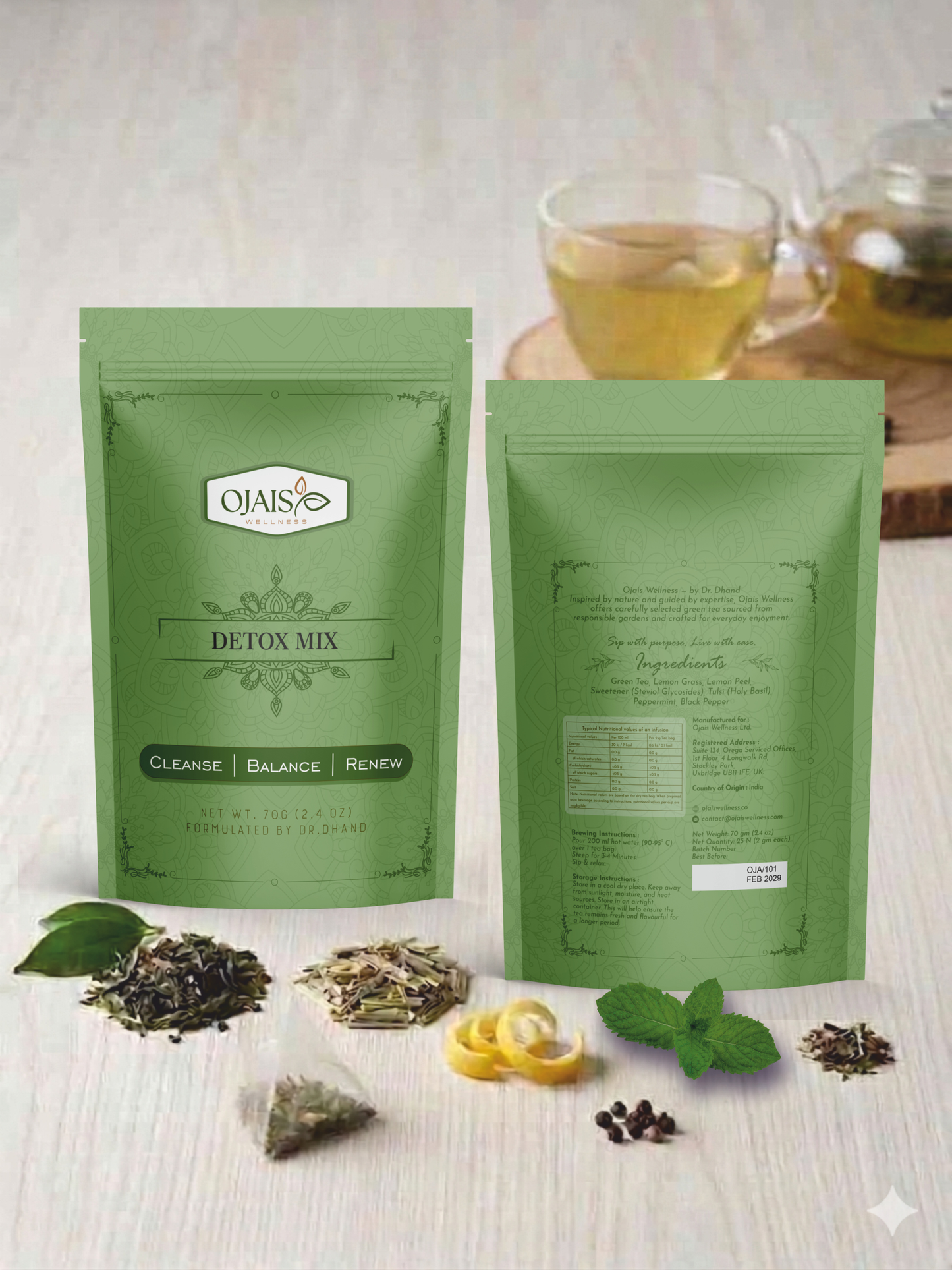 Detox Green Tea Bags for Refreshing Herbal Detoxification